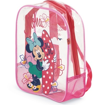 Mochila transparente com estampa da Minnie Mouse e prancha de surf