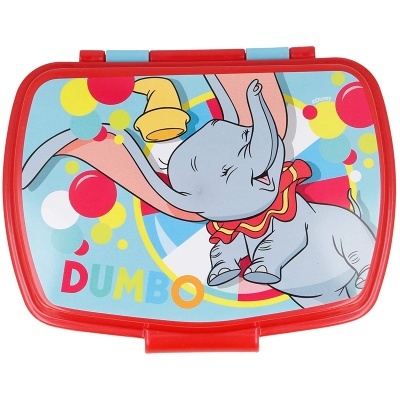 Lanterninha vermelha com tampa com ilustração do Dumbo e texto colorido