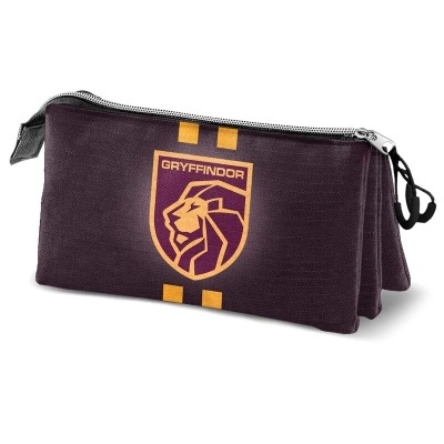 Estojo escolar castanho escuro com logótipo Gryffindor e fecho zip