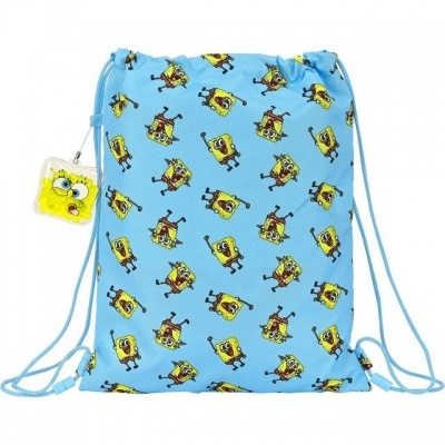Mochila de cordão azul com estampado de SpongeBob SquarePants e etiqueta do personagem
