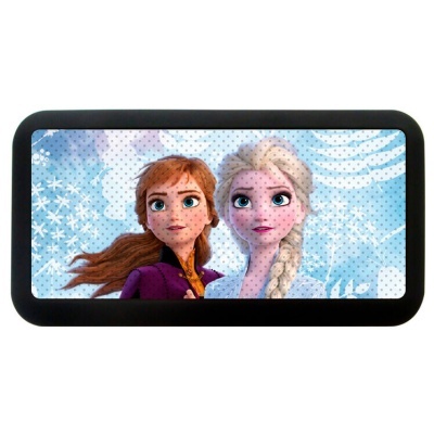 Estojo preto com imagem de Anna e Elsa do Frozen e flocos de neve