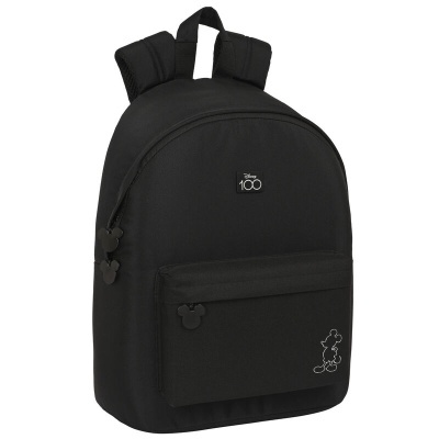 Mochila preta com detalhes do Mickey Mouse e texto THE 100