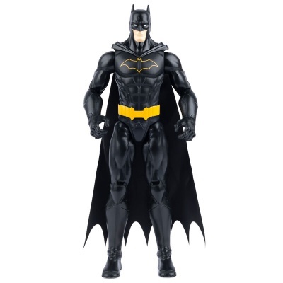 Figura de ação do Batman em preto e amarelo com capa