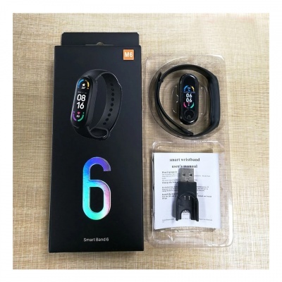 Pulseira inteligente preta M6 Smart Band 6 com ecrã colorido e embalagem