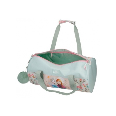 Mala de desporto azul clara com imagem das personagens Anna e Elsa de Frozen