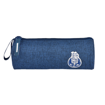 Estojo azul escuro com fecho zip e logótipo FCP branco