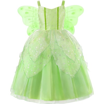 Vestido verde claro para criança com asas de fada