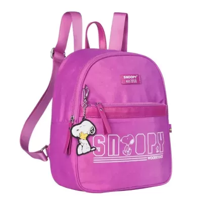 Mochila pequena rosa com Snoopy e Woodstock
