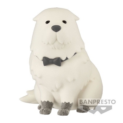 Figura decorativa de cão branco com gravata borboleta preta