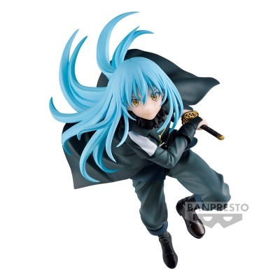 Figura anime com cabelo azul e katana na mão