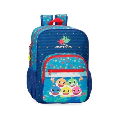 Mochila infantil azul com estampa Baby Shark colorida