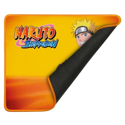 Mousepad Naruto Shippuden amarelo e laranja com personagem Naruto e verso preto