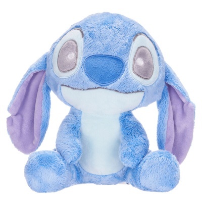 Pelúcia azul do Stitch com orelhas lilás em fundo branco
