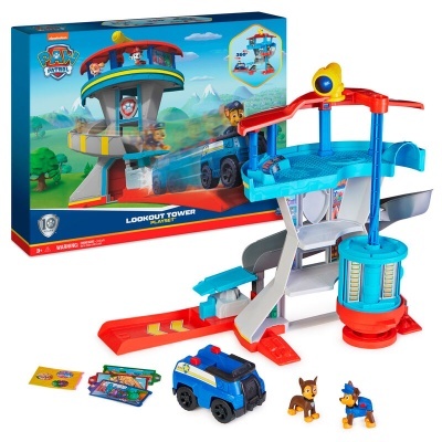 Torre de observação de brinquedo com veículos e figuras de cães da PAW Patrol