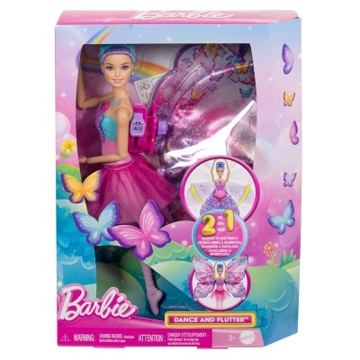 Boneca Barbie bailarina com asas de borboleta numa caixa colorida
