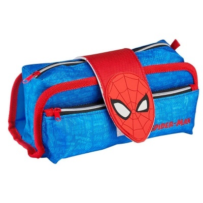 Estojo escolar azul e vermelho com tema Spiderman
