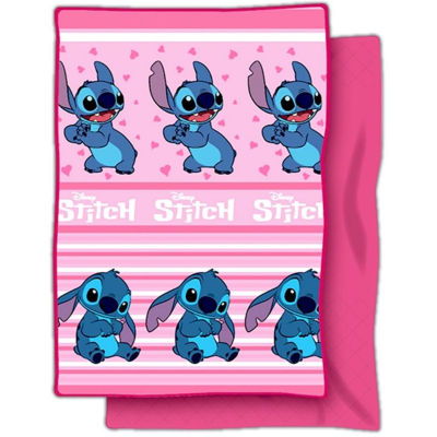 Manta infantil rosa com estampado Disney Stitch e verso em tom rosa liso acolchoado