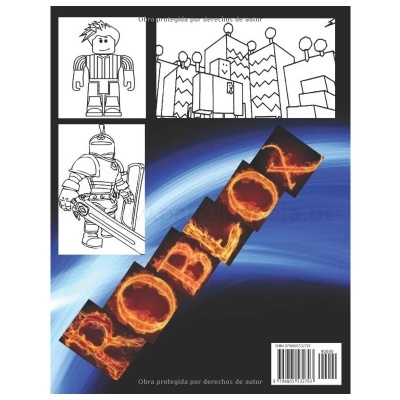 Capa de livro com o título ROBLOX e imagens de personagens e edifícios a preto e branco
