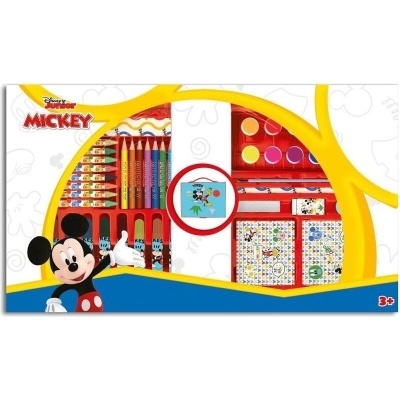 Conjunto de desenho Disney Junior Mickey com lápis e guaches numa caixa colorida