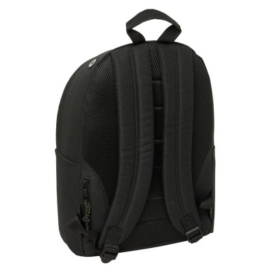 Mochila preta com alças acolchoadas e tecido respirável nas costas