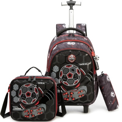 Conjunto escolar de mochila, estojo e mochila pequena com padrão de futebol