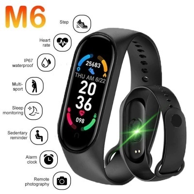 Pulseira inteligente M6 preta com ecrã colorido e várias funcionalidades