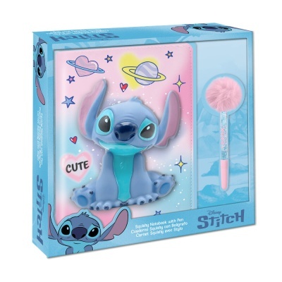 Conjunto Disney Stitch com caderno e caneta em embalagem azul