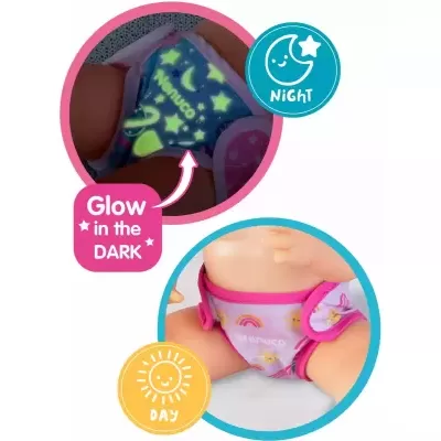 Fralda reutilizável com padrões que brilham no escuro e padrões diurnos para bebé da Nenuco