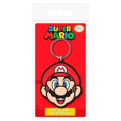Porta-chaves da cara de Mario vermelho em cartão vermelho Super Mario.
