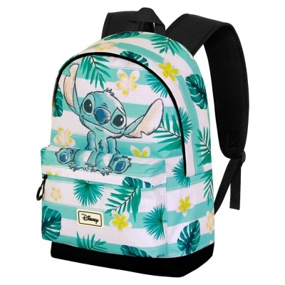 Mochila estampada com personagem Stitch e padrão tropical