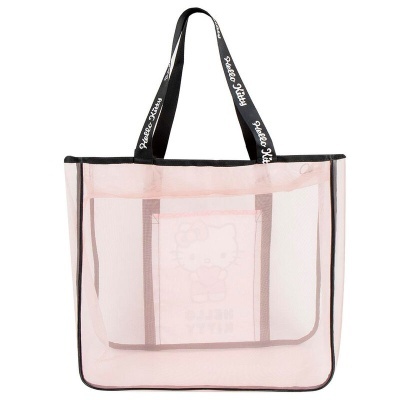 Saco transparente rosa com alças pretas e bolso interior com Hello Kitty