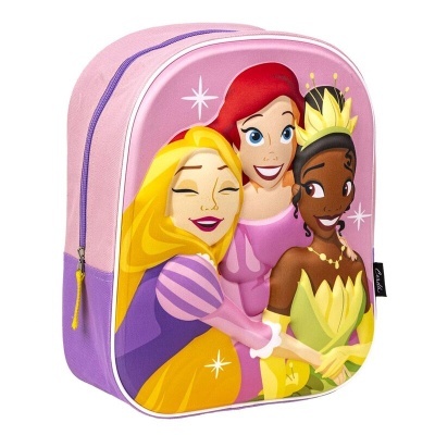 Mochila infantil rosa com princesas Disney e fecho zíper