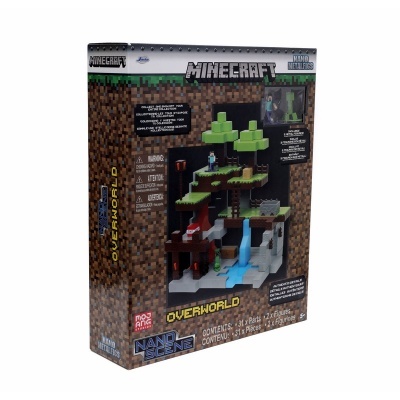 Caixa do brinquedo Minecraft Nano Metalfigs Overworld com figuras e blocos pixelados