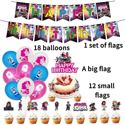 Conjunto de decoração de aniversário com balões e bandeiras coloridas