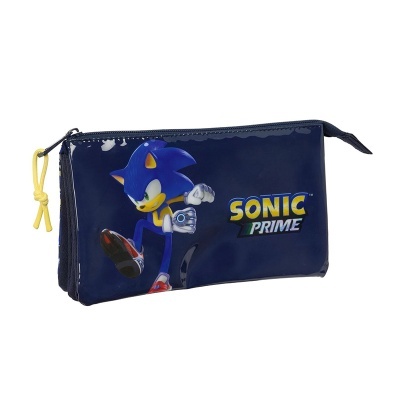 Estojo escolar azul com imagem do Sonic e texto SONIC PRIME