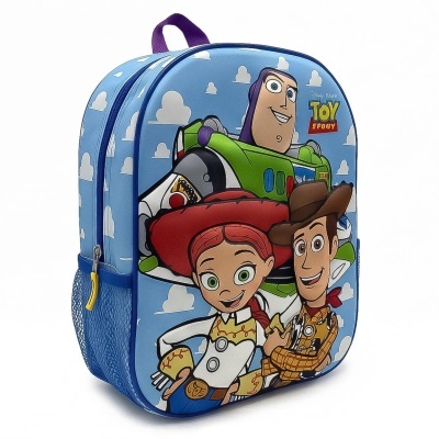 Mochila azul Toy Story com personagens Buzz Lightyear, Jessie e Woody