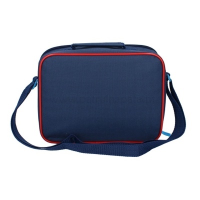 Bolsa de transporte azul escuro com linha vermelha e alça ajustável