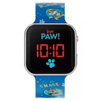Relógio digital Team PAW! com bracelete azul e personagens animados