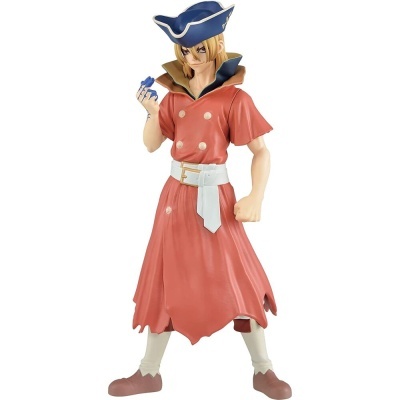 Figura de ação de personagem com chapéu azul e vestido cor de salmão