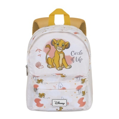 Mochila infantil branca com estampa de Simba e texto Circle of Life