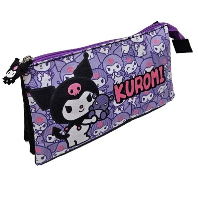 Estojo violeta com personagens Kuromi e fecho de correr