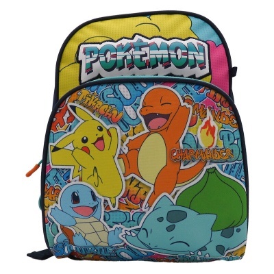 Mochila infantil colorida com personagens Pokémon