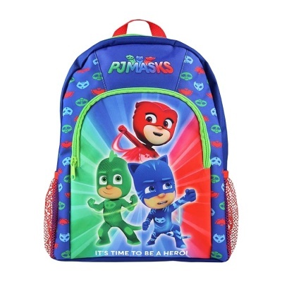 Mochila azul com personagens PJ MASKS e bolso frontal colorido