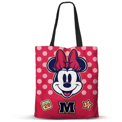 Saco tote vermelho com estampa da Minnie Mouse e alças pretas
