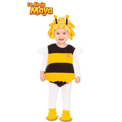 Fato de criança La Abeja Maya com corpo preto e amarelo e asas brancas