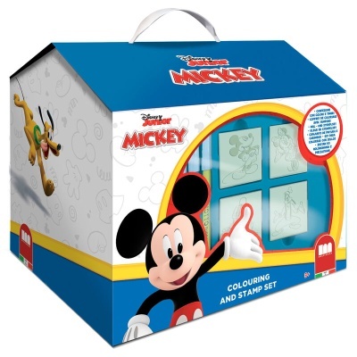 Conjunto de colorir e carimbos Disney Junior Mickey com ilustrações do Mickey e Pluto