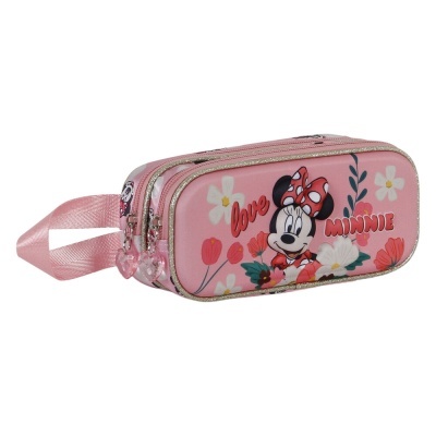 Estojo cor-de-rosa com desenho da Minnie Mouse, flores e texto love MINNIE