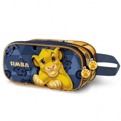 Estojo Simba azul e amarelo com personagem do Rei Leão e alça