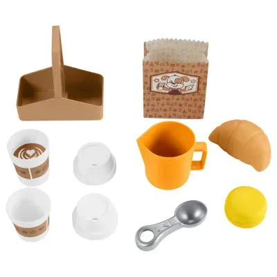 Conjunto de brinquedo para café com vários acessórios em plástico e papel