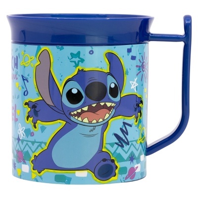 Caneca azul com personagem Stitch desenhado
